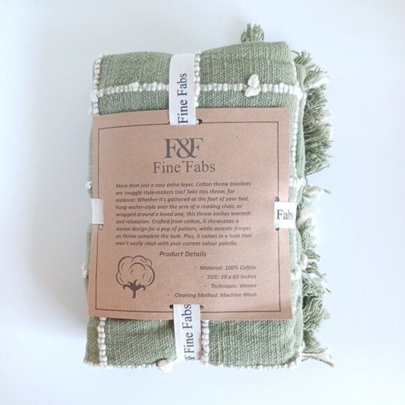 FINE FABS Decorative 100% Cotton Throw Blanket | 60"x50" | Sage Green - Picture 7 of 10